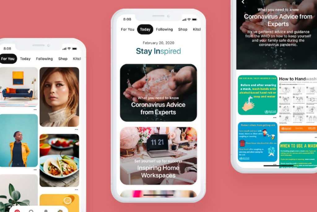 Screenshot of Pinterest across 3 mobile devices