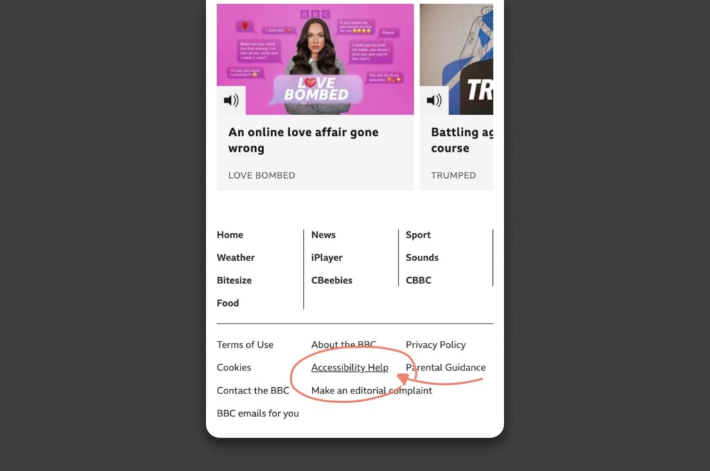 BBC accessibility help links