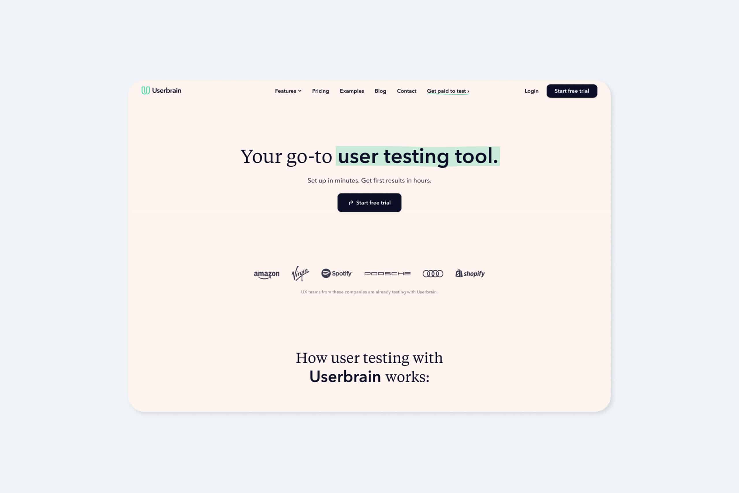 page from the Userbrain UX tool website