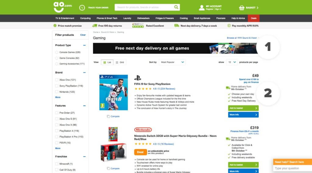 AO Product Listing Page