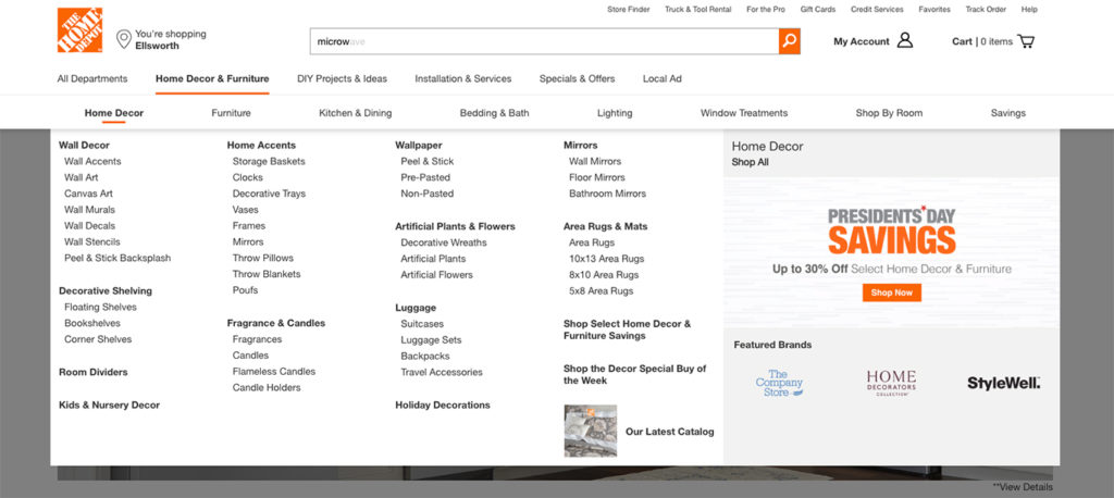 Home depot categories