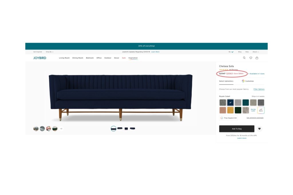 example of discount display on ecommerce product page