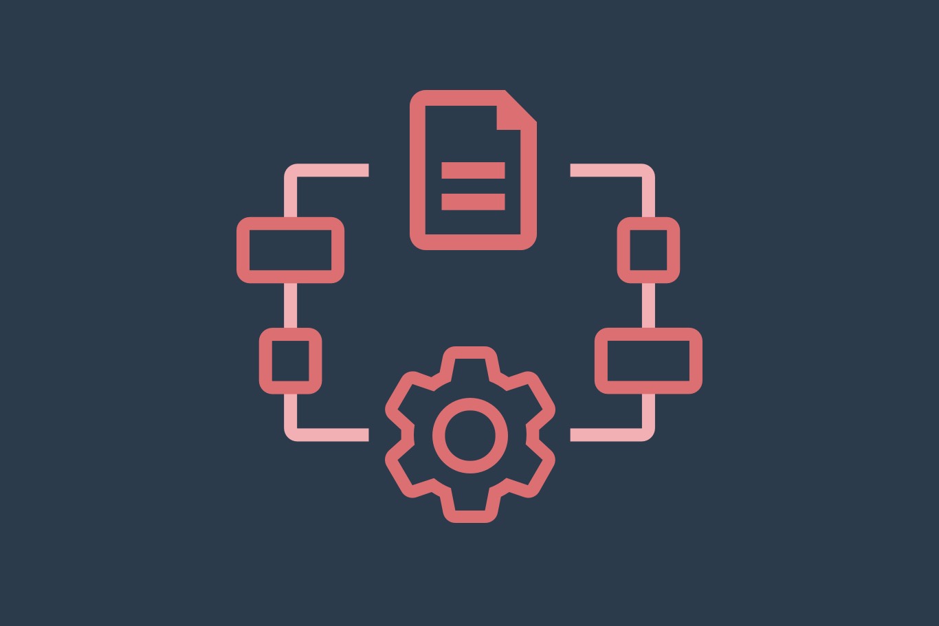 a document icon and a gearbox icon connected through a process / illustration