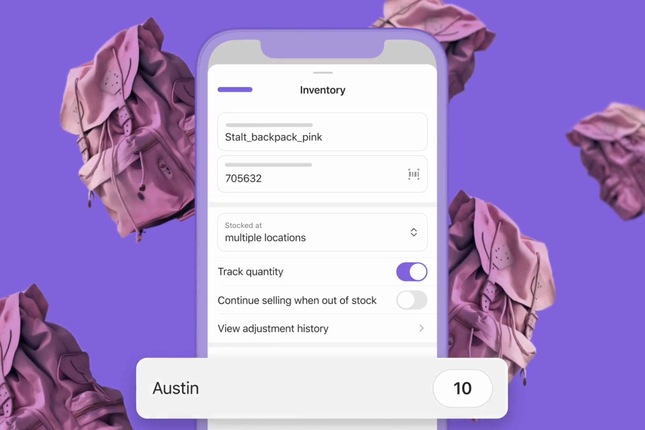 screen shot of inventory tracking on Shopify