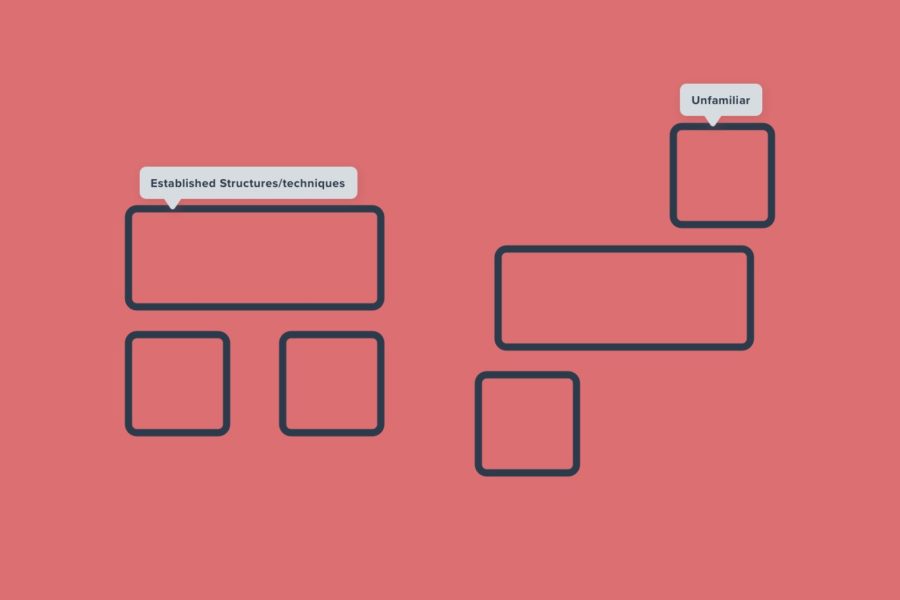illustration of established structures versus unfamiliar structures in user experience