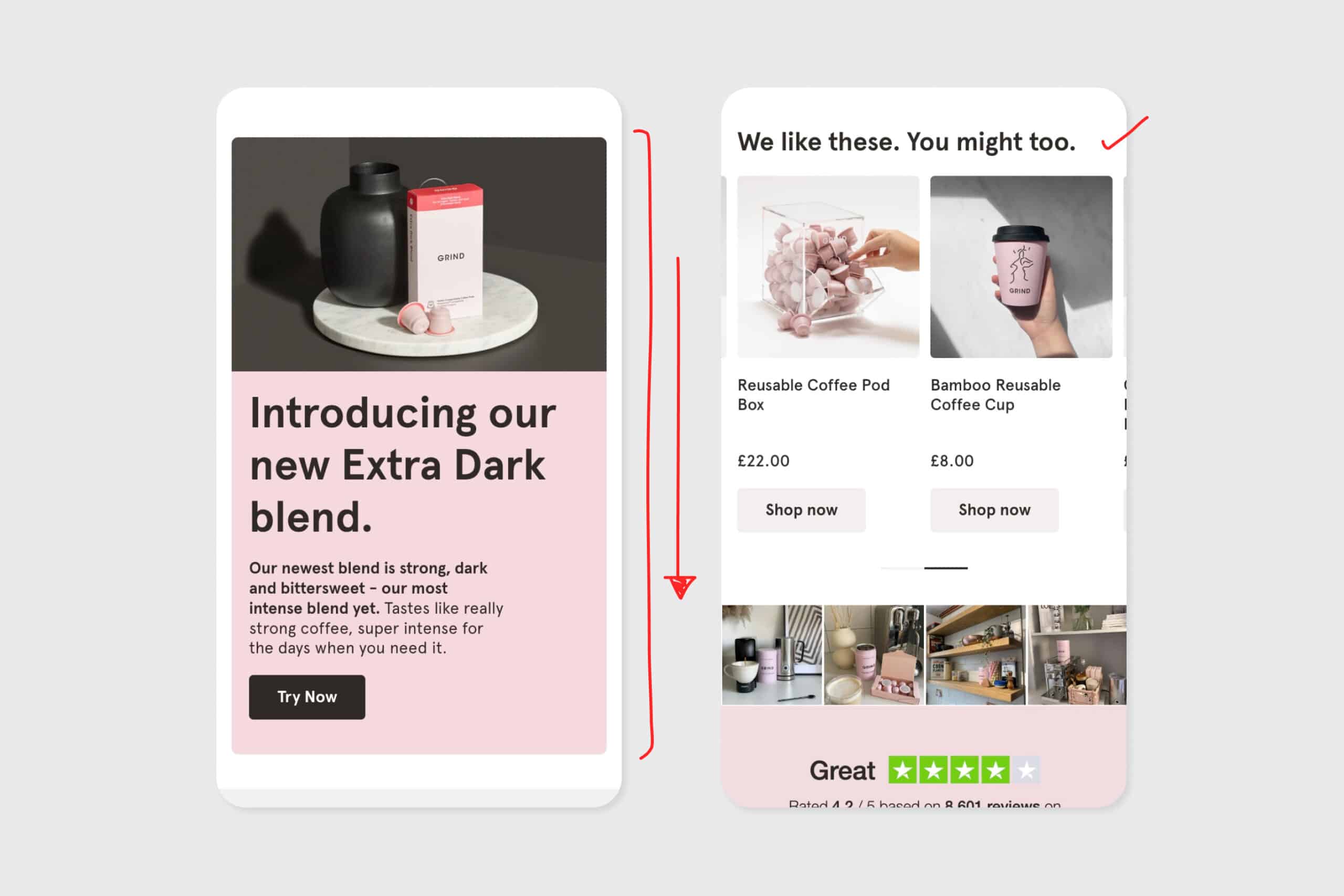 example of up selling on the grind coffee ecommerce site