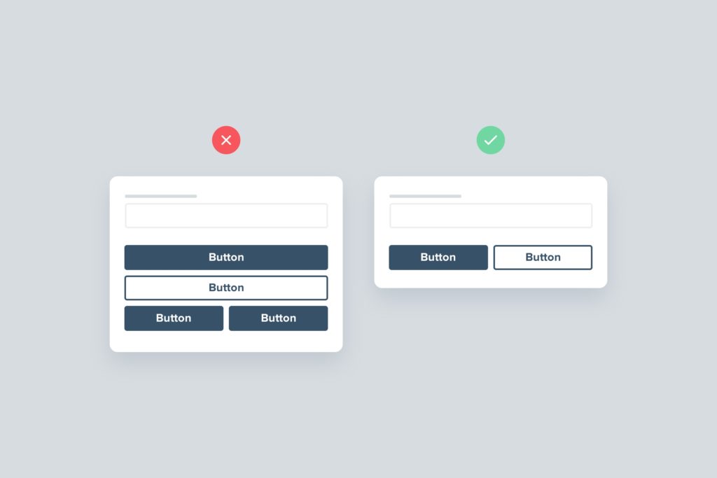Example of a page with too many buttons compared to one with the right amount.