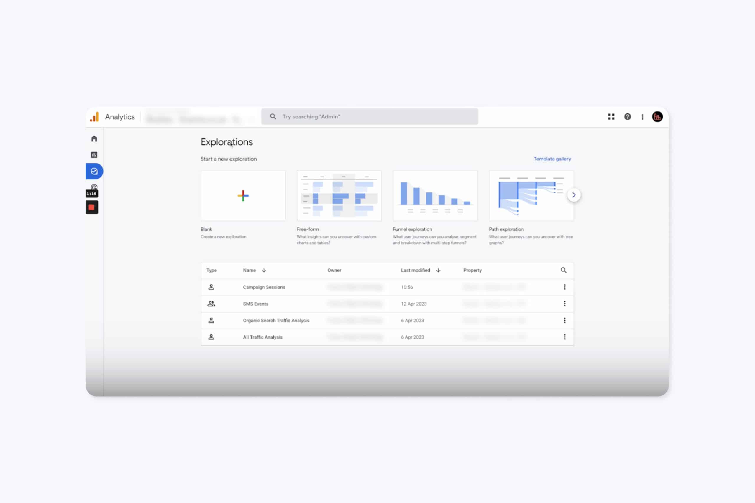 GA4 Explorations landing page