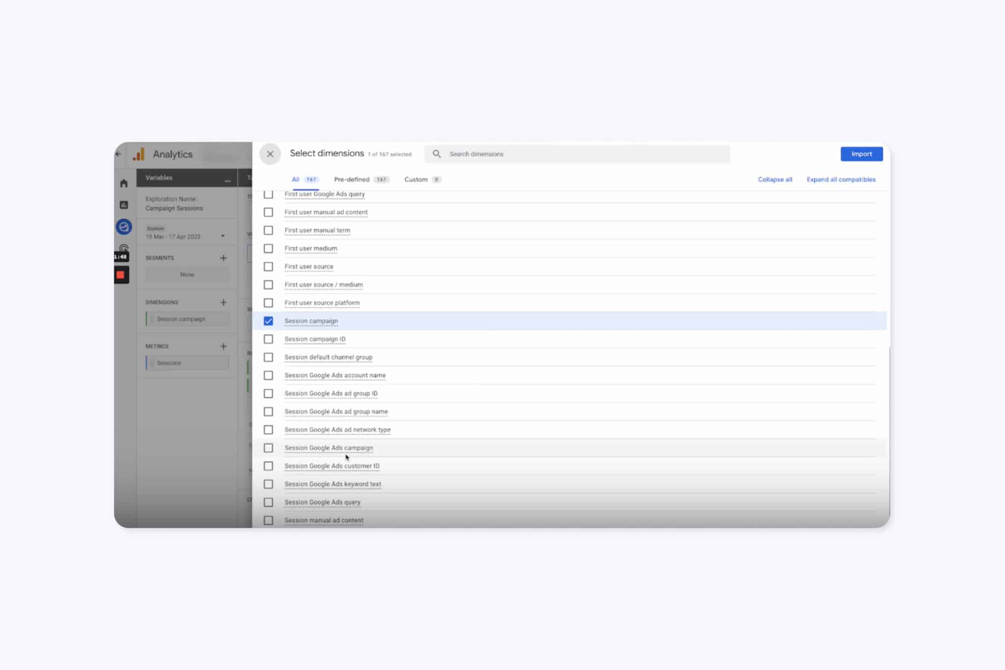 Selecting dimensions in GA4