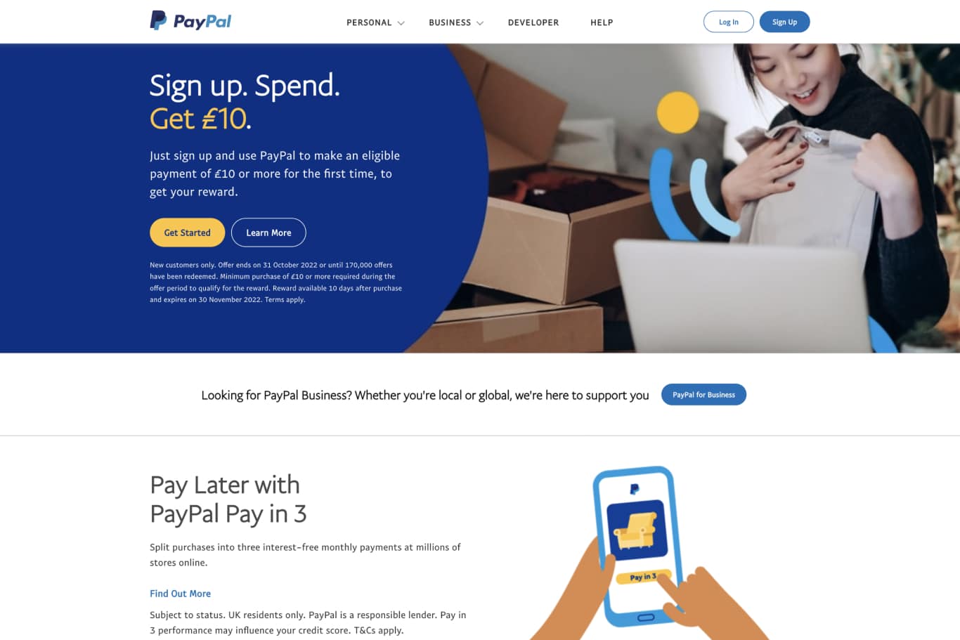 PayPal homepage. PayPal is in our top 3 best payment gateways.