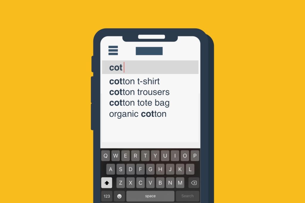 illustrated example of auto suggest search on mobile device