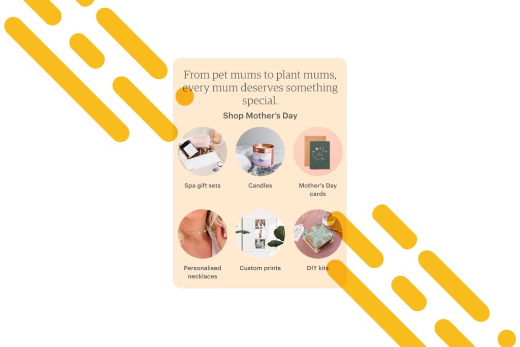 screen shot from Etsy product category page on mobile