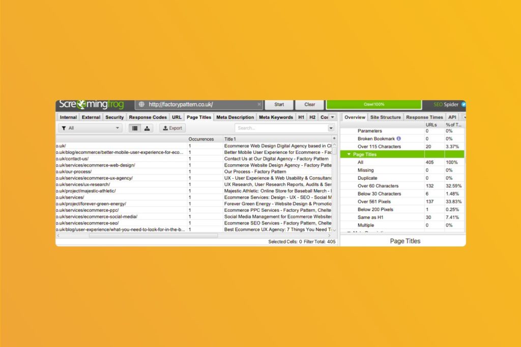 Auditing meta data via Screaming Frog