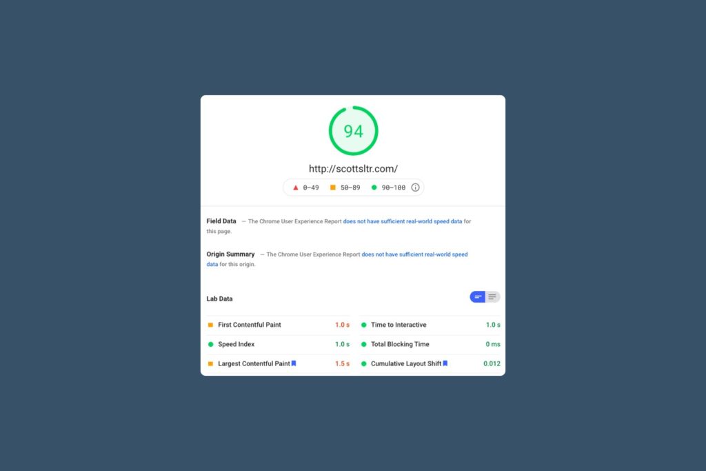 An example of page speed insight result