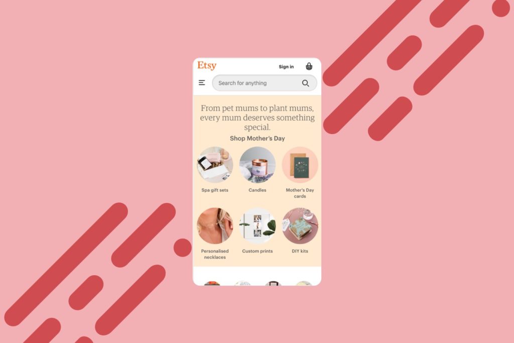 screen shot from Etsy mobile site