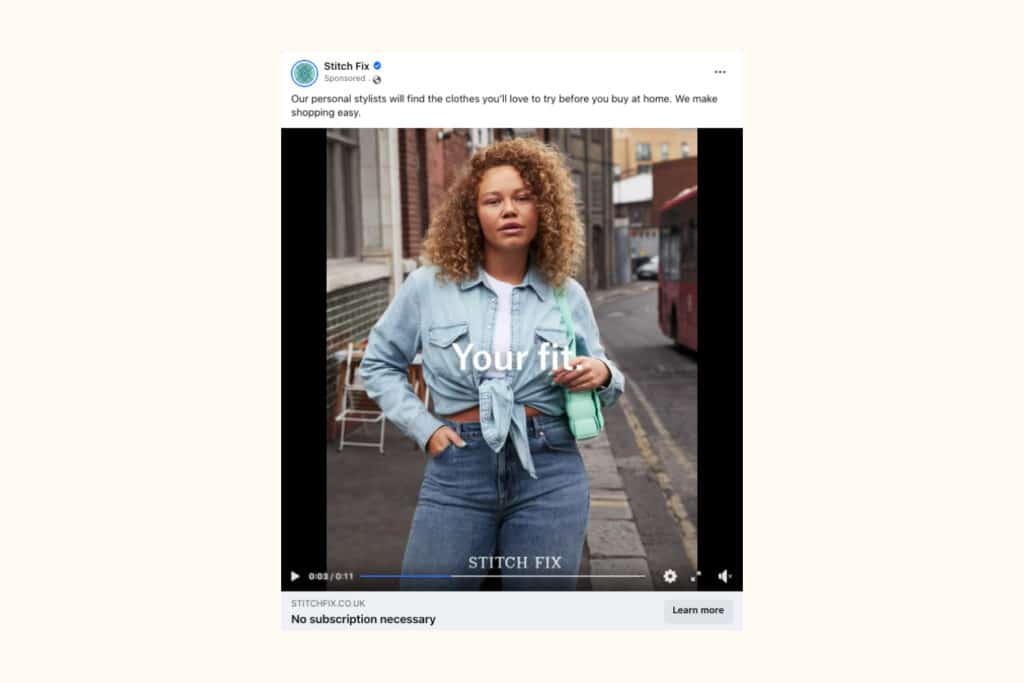 Stitch Fix sponsored Facebook ad showcasing their service as personal stylists