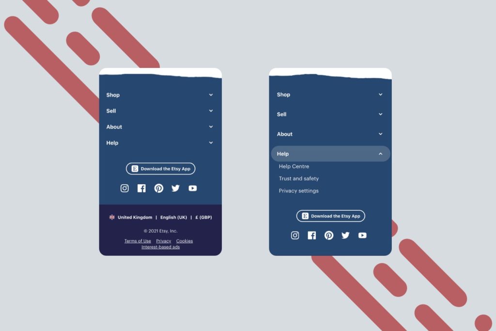 example of webiste footer design on mobile