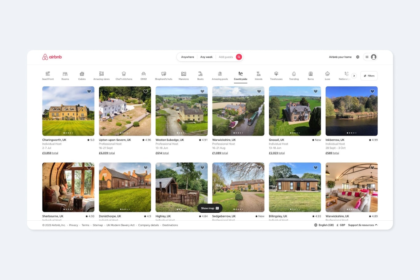 screen shot of the airbnb website navigation design