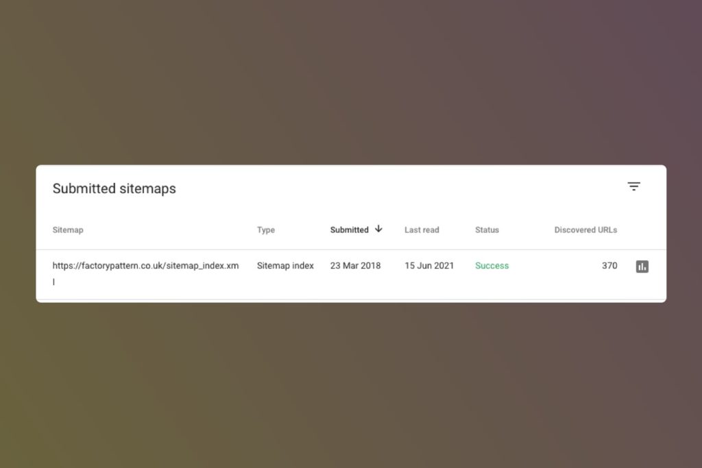 Google's submitted sitemaps page in Search Console