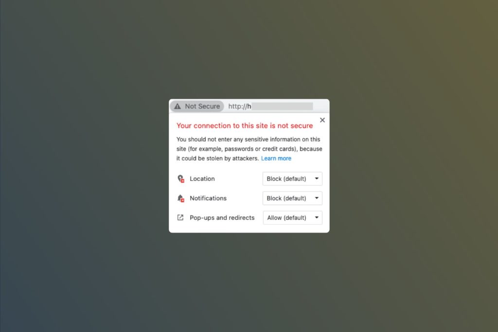 An example of an unsecure website (non-http)