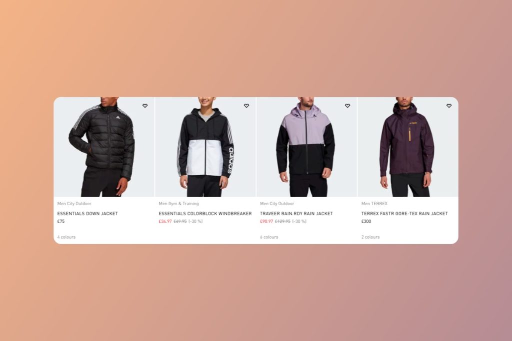 screen shot from ecommerce product category page