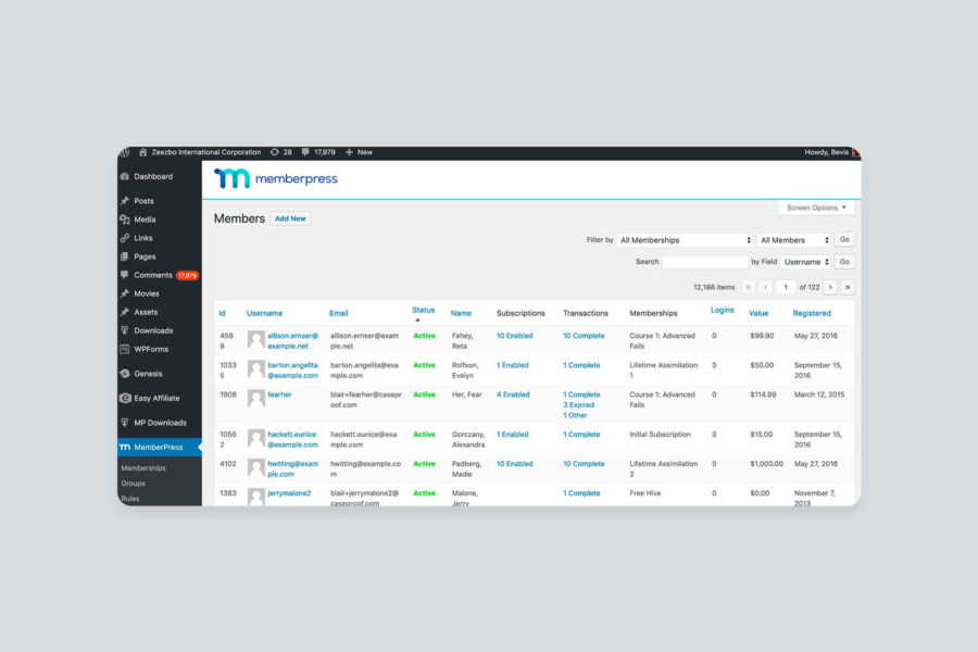 screenshot of MemberPress WordPress plugin in the backend