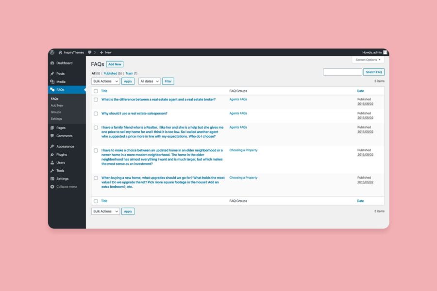 screenshot of Quick and Easy FAQs plugin in the backend