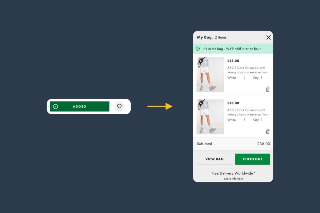 example of mobile basket view for adidas ecommerce site