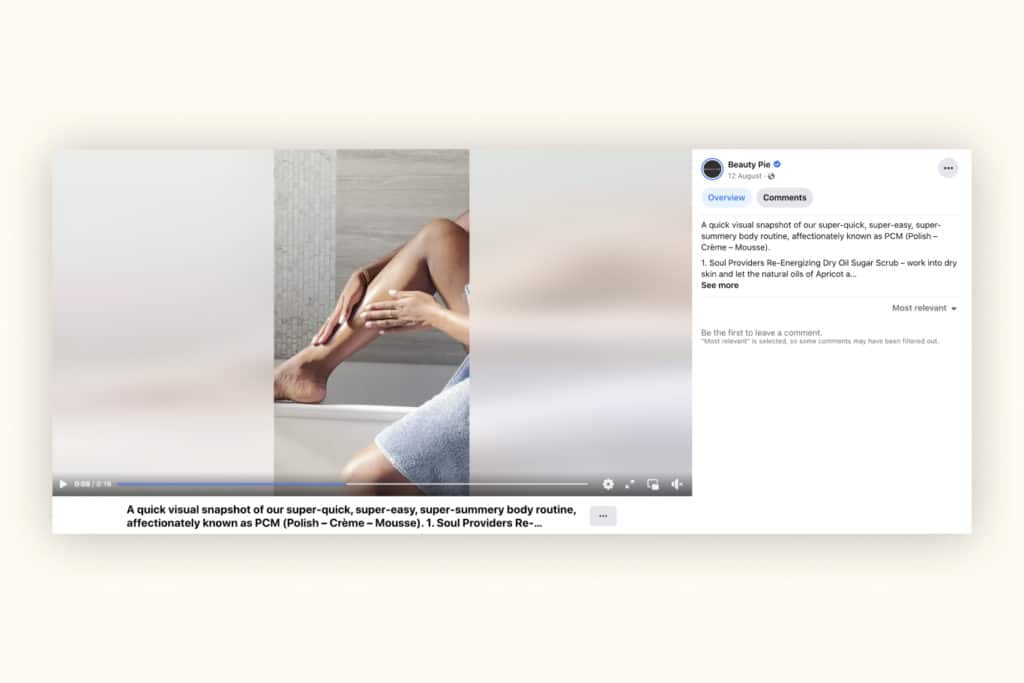 Beauty Pie make use of popular how-to videos with their video guide to a polish, creme & mousse body routine