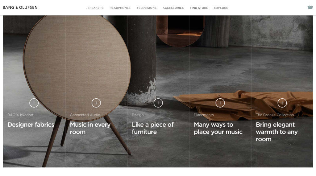Bang & Olufsen's website clearly shows their product Bang & Olufsen Product Benefits