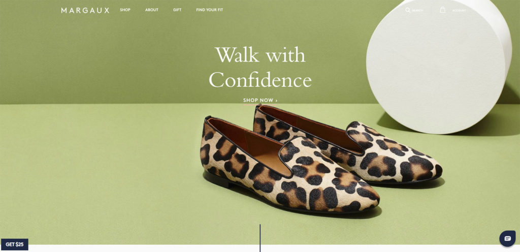 This ecommerce website uses blank colours as backgrounds to highlight the product margaux-ecom-inspo-2019