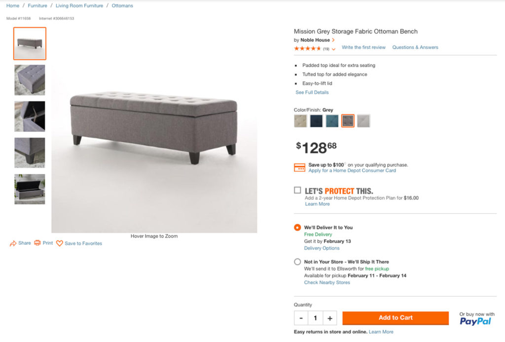 Home depot product Page