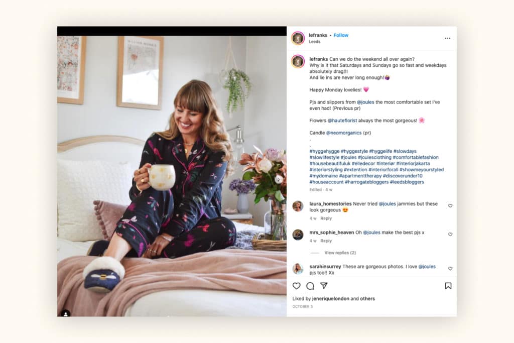 Joules make use of social media influencers to spread their message