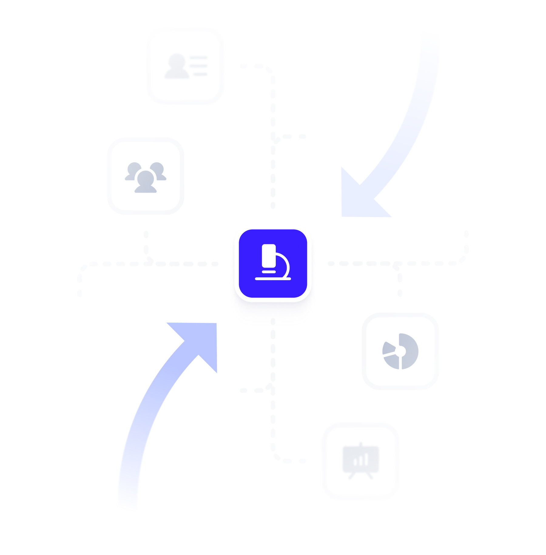 user research infographic with two arrows pointing to blue microscope icon
